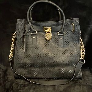 Michael Kors Black Hamilton Satchel with shoulder strap